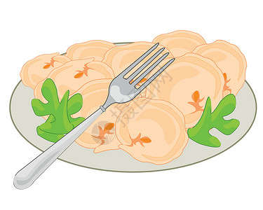 盘子上的国菜肉饺子 它制作图案矢量插画