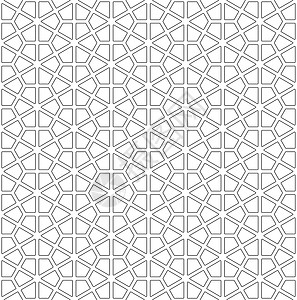 基于日本饰品 Kumik 的无缝模式网格白色插图激光墙纸黑色圆形和服六边形商事背景图片