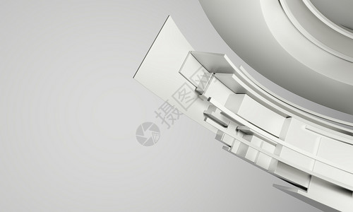 抽象建筑学背景 白色圆形抽象对象技术框架建筑3d海浪公司渲染创造力艺术灰色背景图片