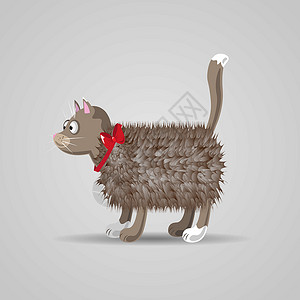 带蝴蝶结猫长着红弓的可爱滑稽卡通小毛猫设计图片