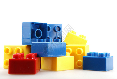 白色隔绝的建筑块团体蓝色学习游戏立方体教育战略建造塑料模块背景图片