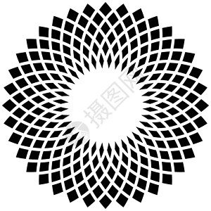 图形化的白色 旋转的交叉形状上的抽象圆形图案马赛克艺术品圆圈黑色抽象派光学图形化插图操作灰阶设计图片