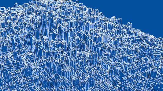 线框金属城市建筑绘画医院蓝图街道房子渲染方案背景图片