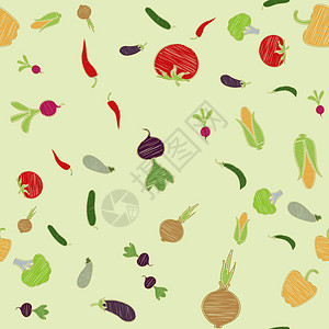 无缝壁纸模式 配有彩色蔬菜矢量插图设计图片