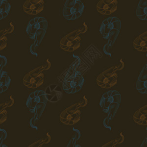 海虾无缝模式 手绘板条纹背景图片