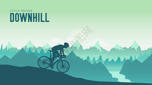 剪影杨男子在日落设计骑山地自行车 骑自行车的人在日落时骑着自行车下落基山插画