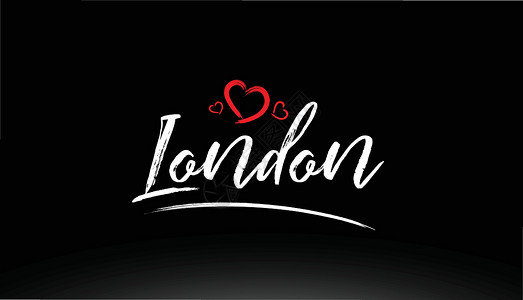 我爱伦敦隆登市手写文字 带有红心徽标插画