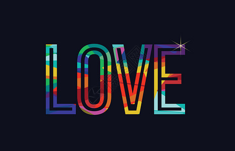 彩虹彩色徽标的爱情文字打字设计背景图片