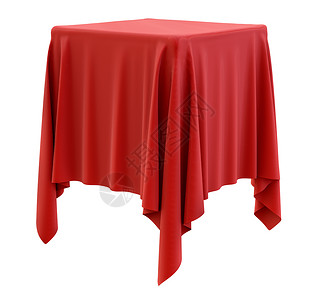 方形基座上的红布材料桌布站立红色展示讲台礼物艺术波纹3d背景图片