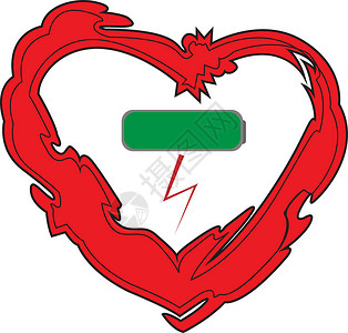 增能器心脏和充电电池图标 象征能量的振动插画
