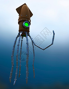 四足机器人Steampunk 水下机械丝网触手生物动物头足类雕塑金属乌贼镜片蒸汽潜艇背景