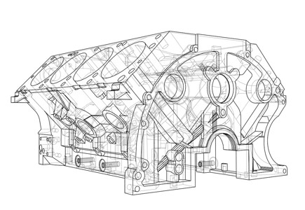 发动机缸体草图  3 的矢量渲染墨水机器工程燃烧汽车蓝图汽油绘画技术打印背景图片