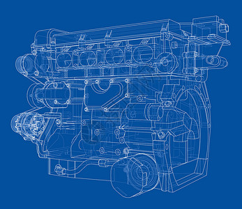 发动机矢量发动机草图  3 的矢量渲染蓝图燃烧车轮机器插图打印工程汽油技术剪影设计图片