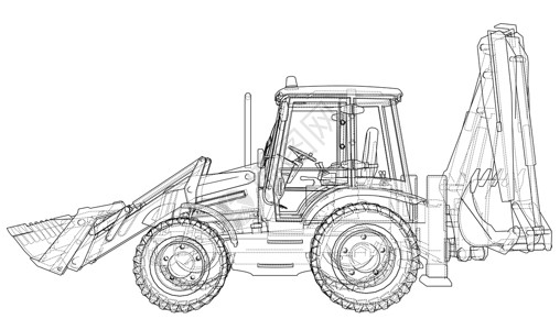 装载拖拉机背动式装载铲示意图运输工程师车轮陆地矿业机械草图草稿技术挖掘机设计图片