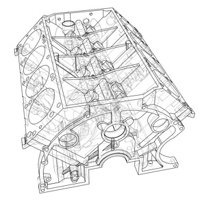 服务机器发动机缸体草图  3 的矢量渲染插图车辆燃烧汽油维修汽车机器打印项目机械插画
