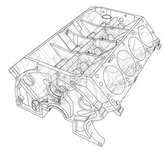 汽油发动机发动机缸体草图  3 的矢量渲染汽车工程蓝图燃烧车辆汽油插图打印剪影力量插画