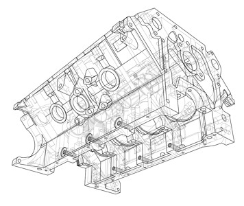 汽油发动机发动机缸体草图  3 的矢量渲染工程维修力量绘画墨水蓝图车辆机器服务燃烧插画
