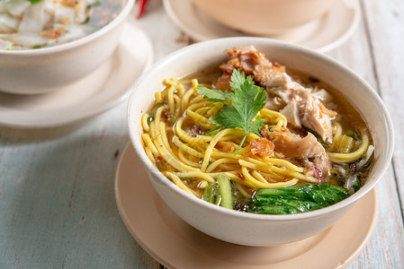 芦丁鸡碗中汤面午餐小麦蔬菜食物烹饪美食香菜马来语文化盘子背景