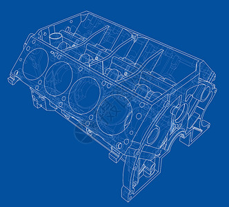 发动机缸体草图  3 的矢量渲染汽车机械汽油项目蓝图技术燃烧插图服务绘画背景图片