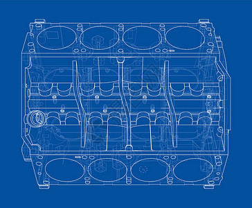 发动机缸体草图  3 的矢量渲染维修汽车墨水力量项目机械剪影技术绘画机器背景图片