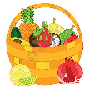 基瓦诺插边篮子全异国水果的矢量插图插画