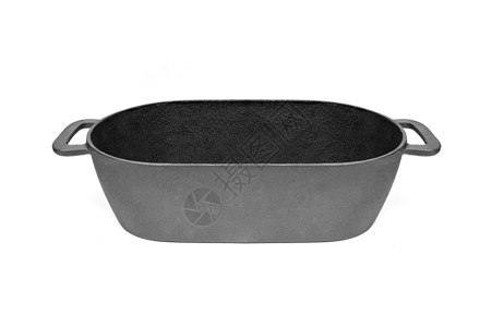 黑色锅白背景孤立的铁锅铸铁平底锅用具黑色金属家庭白色厨房炊具厨具美食背景