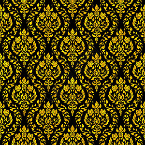 泰国花卉图案无缝背景风格黑色正方形棕色装饰品墙纸装饰插图文化金子背景图片