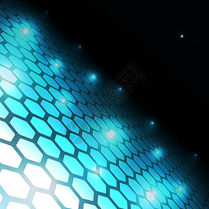 光效六边形光环六边形网形暗底背景的蓝光摘要插画