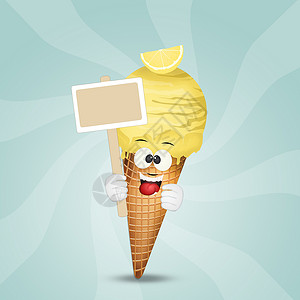 柠檬冰淇淋锥体卡通片插图奶油状标签冰镇背景图片