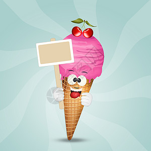 樱桃冰淇淋卡通片插图奶油状标签冰镇锥体背景图片