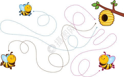 蜂蜜学校素材用于开发精细动作的教育印刷游戏工作绘画卡通片昆虫动物艺术床单孩子们乐趣孩子插画