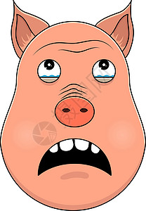 悲伤猪小弟卡通风格的猪头 川井动物插画