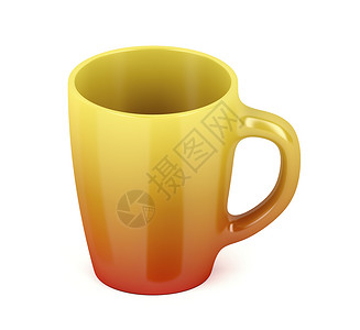 彩色陶瓷杯杯子红色制品等距陶瓷空白咖啡饮料小样黄色背景图片