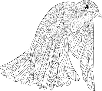 成人艺术成人彩色书籍 贴上可爱的飞鸽图像以放松插图绘画打印曲线鸽子涂鸦冥想艺术染色树叶插画