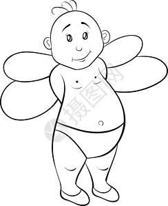 一本儿童图画书 为 rel 页一个可爱的小天使形象男生曲线乐趣海报涂鸦冥想插图染色白色翅膀背景图片
