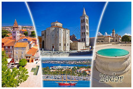 Zadar镇带有标签的旅游明信片高清图片