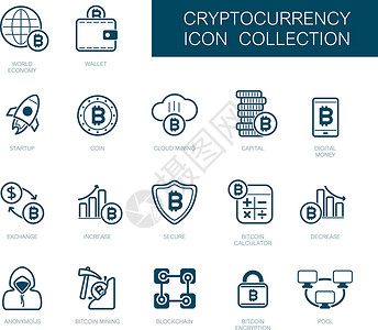 加密货币和区块链图标交换手机硬币矿业计算器钱包水池匿名密码网络背景图片