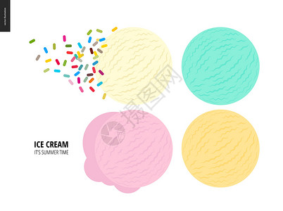 彩色球冰淇淋白色背景的鲜少冰淇淋勺插画