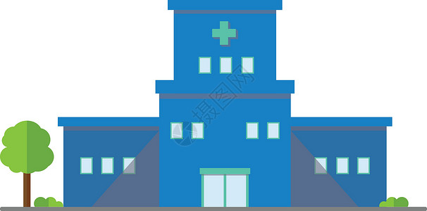 党群活动中心平板医院的户外设计图标 Vector 插图 带树的医学活动中心插画