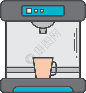 咖啡机浓缩咖啡机涂鸦矢量艺术 ico研磨卡通片咖啡混合器拿铁机器背景图片