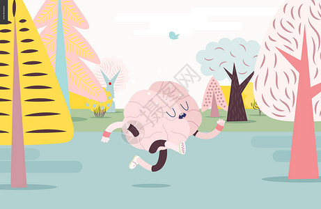 阿甘奔跑白色和粉色版智力科学卡通片活力赛跑者解剖学训练器官心理学插图插画