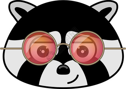 微笑浣熊表情在时尚太阳镜里的腊肠头 川井动物林地绘画符号哺乳动物野生动物浣熊贴纸卡通片震惊潮人插画