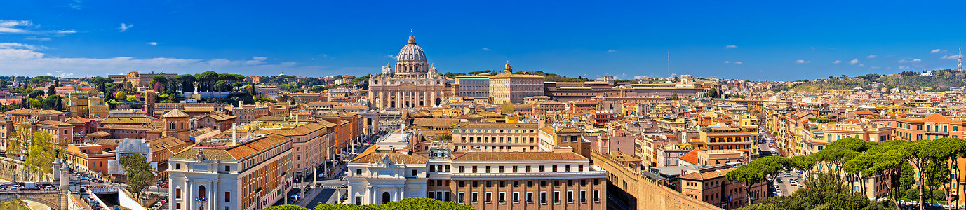 罗马屋顶和梵蒂冈城地标全景正方形教廷历史性假期游客天炉旅游历史城市石头背景图片