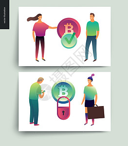 Blockchain 概念向量它制作图案货币硬币商业交易插图互联网民众电子商务金融账本设计图片