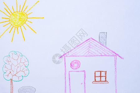 太阳图和岩石在白皮书上的儿童画 幼儿园年龄图房子知识男生教育家庭女孩学校黄色学习婴儿背景