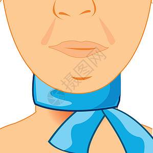 喉咙有痰被缠在温暖围巾上的人的喉咙有病插画