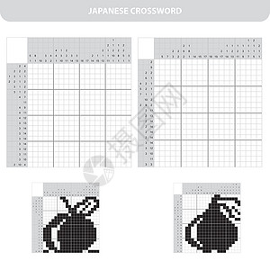 日本学校儿童苹果和梨的游戏 有答案的黑白日本人填字游戏设计图片