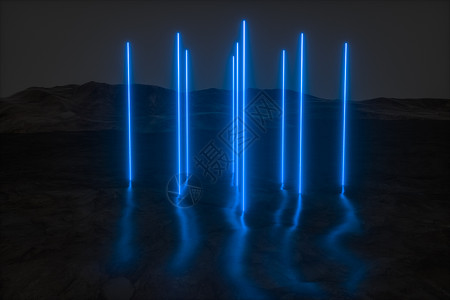 具有深山背景的彩色发光线3d 渲染辉光活力辉煌射线彩虹庆典黑色青色荧光技术背景图片