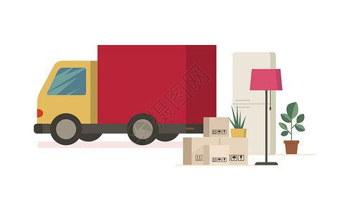 在户外移动卡车和搬运箱财产商业送货货运邮政仓库房子舰队贮存进口插画