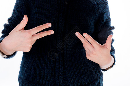 亲手做一个手势白色展示收藏手指女性女士辩论商业棕榈拇指背景图片